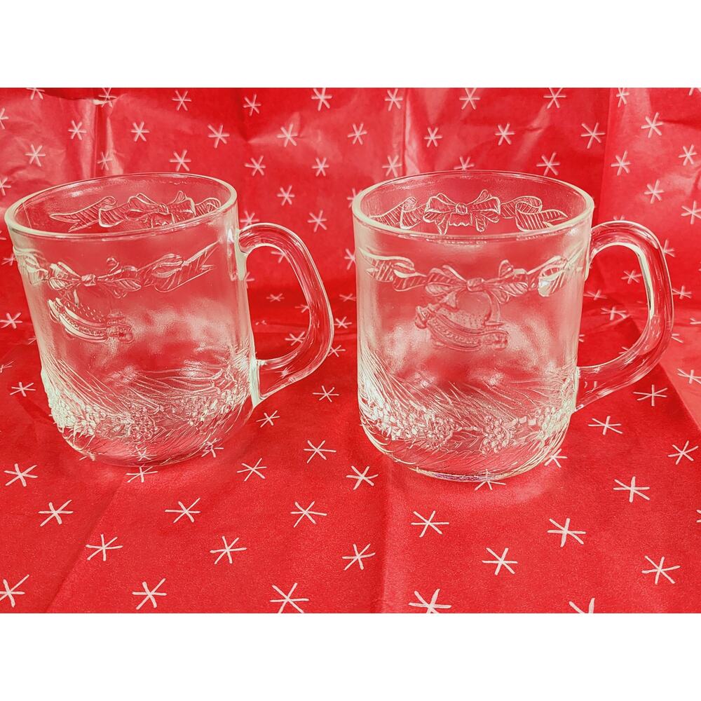 Duralex Noel Christmas Glass Coffee Mug Teacup 12oz Made in France 4" x2 Vintage